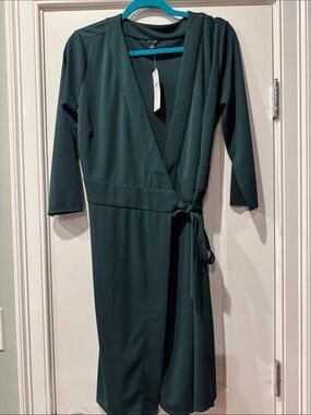 Ann Taylor Dark Teal Wrap Midi Dress